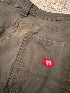 Dickies Olive Work Pants with Red Logo Patch